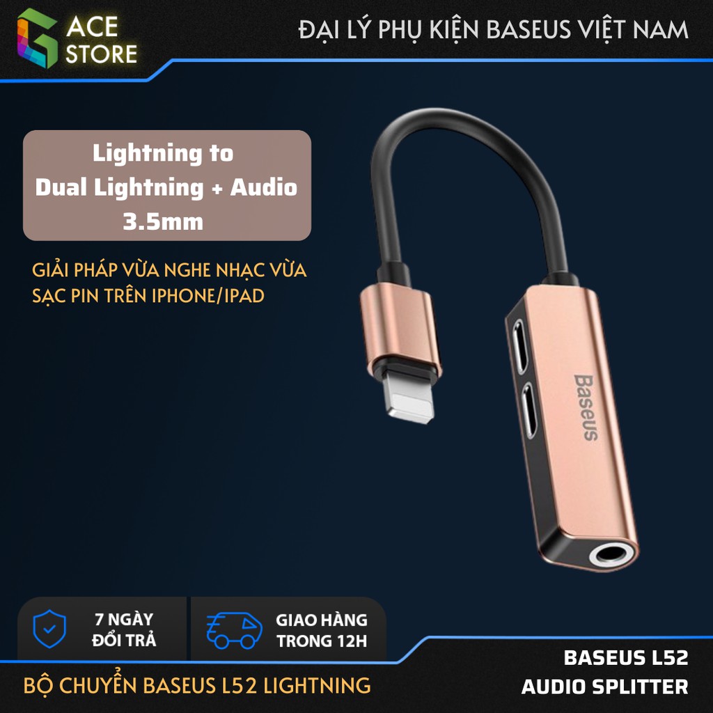 Bộ chuyển cổng Lightning sang Dual Lightning + Audio AUX 3.5mm Baseus L52 cho iPhone/ iPad