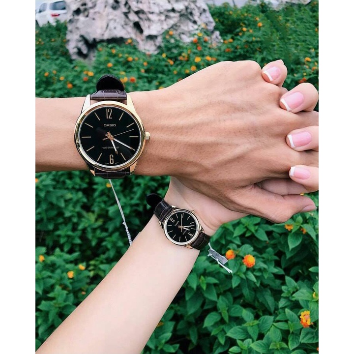 Đồng hồ Nữ Casio LTP-V005GL-1B, đồng hồ chính hãng, dây da nâu mặt đen