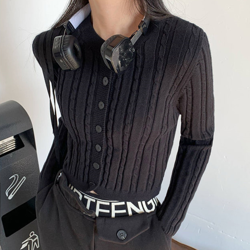 Áo Khoác Cardigan Dệt Kim Mỏng Dáng Ngắn Dài Tay Ôm Dáng Kẻ Sọc Kiểu Hồng Kông Retro Cho Nữ