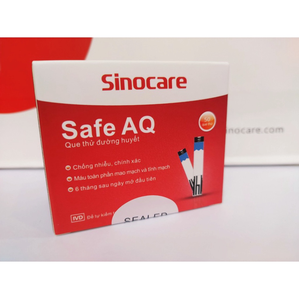 [SIEU SALE] * Que Thử Đường Huyết Safe AQ Smart Chính Hãng Sinocare Hộp 50 Que Tặng Kèm 50 Kim