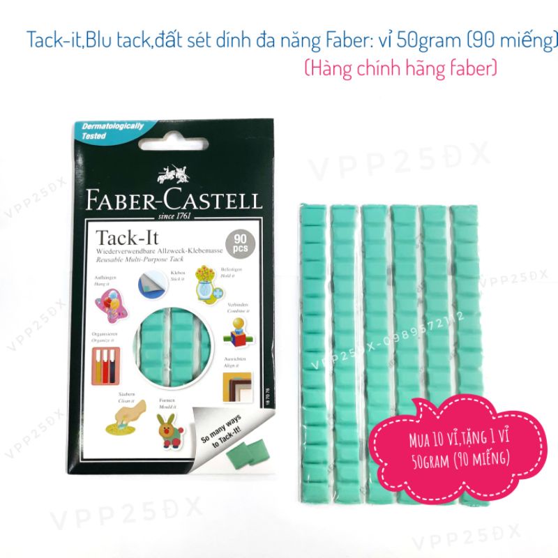 (Vỉ 50g-90 miếng) Blu tack- Đất sét dính-miếng dính đa năng-Tack it FaBer CasTELL.