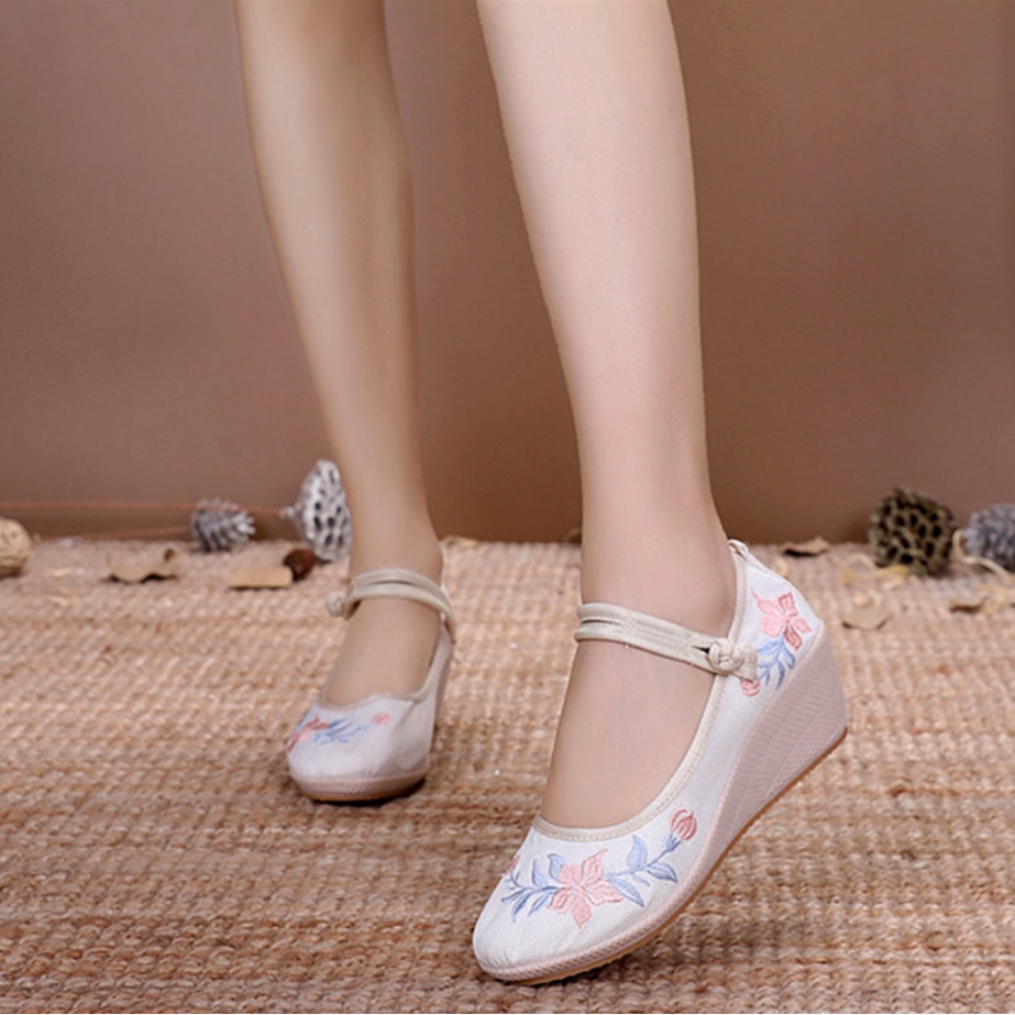 Giày vải đế xuồng 7cm Giày cổ trang cao gót giày tiểu thư