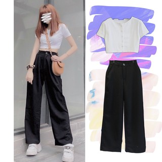 UNISEX - SET QUẦN ỐNG RỘNG + CROPTOP CÀI KHUY - CROPTOP ULZZANG - QUẦN ULZZANG - CULOTTES PANTS