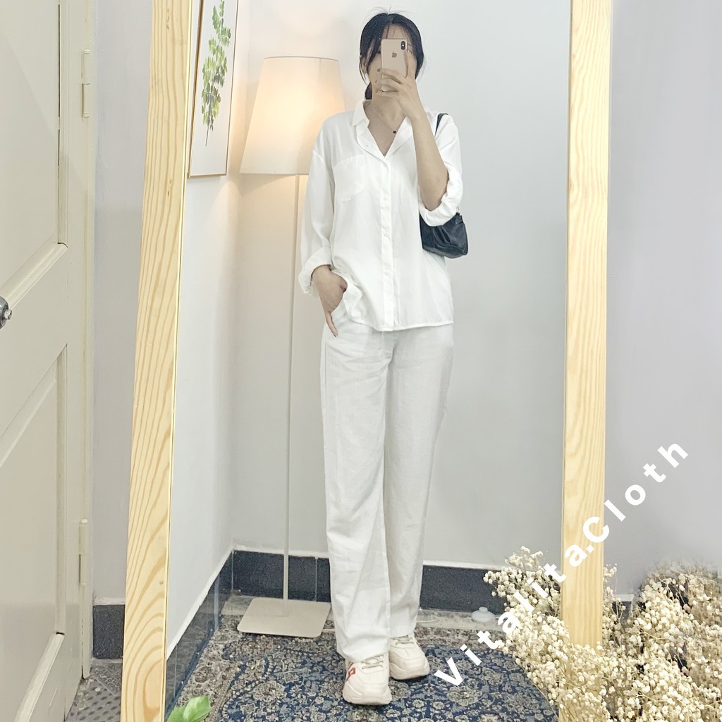 Quần đũi trắng ống rộng dáng suông dài 100cm [Ảnh video thật] - chất vải đũi xước mềm mịn mặc mát - Phối đồ cực sang | BigBuy360 - bigbuy360.vn