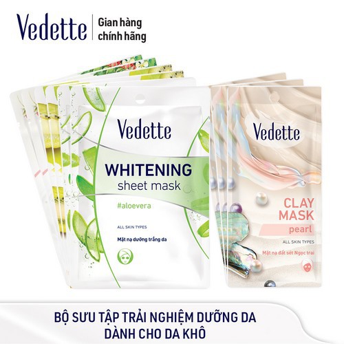 Bộ Sưu Tập Trải Nghiệm Dưỡng Da Vedette Dành Cho Da Khô - MNTD Đam x2, MNTN Kiwi x2, MNSC Dâu x2, MNĐS Ngọc Trai x3