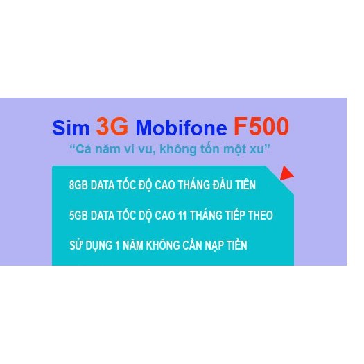 (BAO XÀI TẸT DATA) SIM 4G MOBI F500 TRỌN GÓI 1 năm không nạp tiền