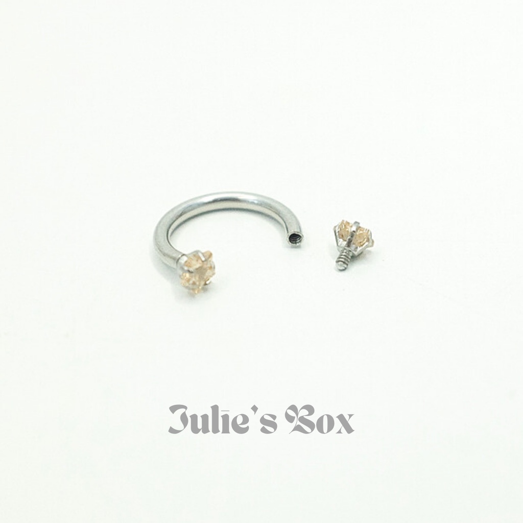 [1 Chiếc] Khuyên Tai Titan Chữ U Đá Sao Màu CAM Unisex Không Gỉ Sét Không Ngứa Bông Tai Julies Box 66