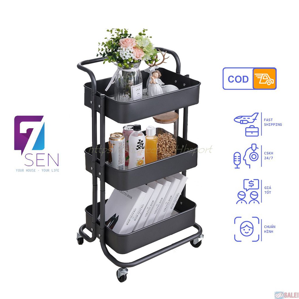 Kệ Bỉm Sữa 3 Tầng Khung Thép Khay Nhựa Nguyên Sinh Có Bánh Xe