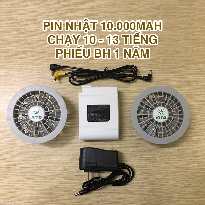 ⚡Chính Hãng⚡Full Phụ Kiện của Áo Điều Hoà KITO Nhật Bản, 2 Quạt, Sạc, Dây Cáp, Pin chạy 10 - 13 tiếng, Phiếu BH 1 Năm