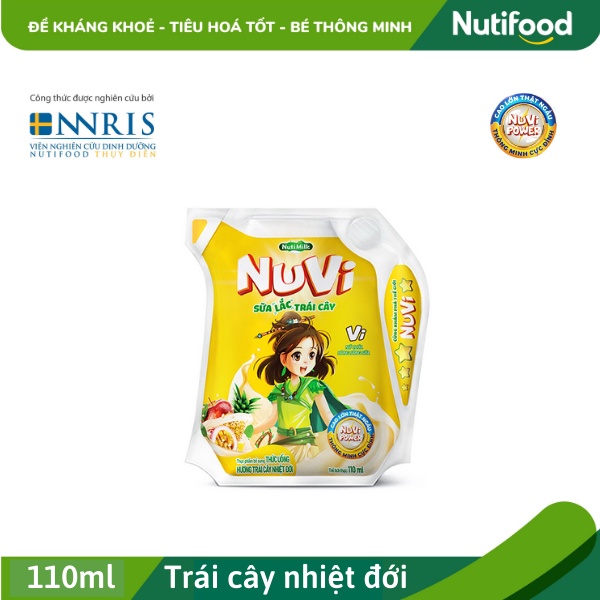 [Date mới] Sữa Nuvi túi 110ml ⚡NutiFood⚡Hương cam, hương dâu, hương đào táo, hương trái cây nhiệt đới,lắc ca cao