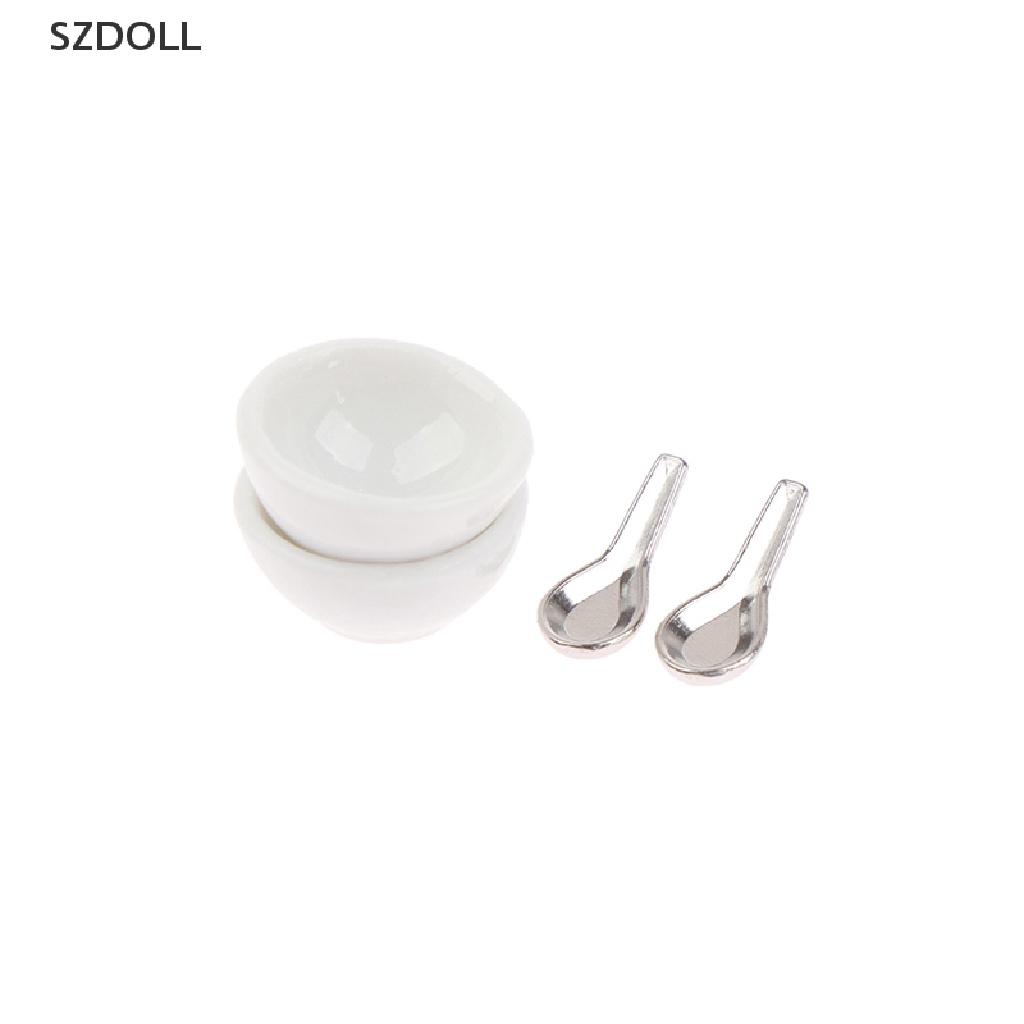 Bộ đồ chơi 4 món bát muỗng bằng gốm sứ cho nhà búp bê đồ chơi