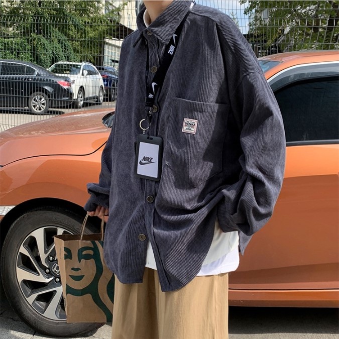 Áo sơ mi nhung tăm nam nữ unisex màu ghi cao cấp 308 pon.mens