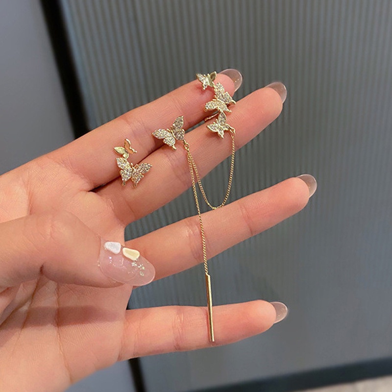 Bông Tai Dạng Kẹp Mạ Bạc 925 Hình Bướm Đơn Giản Cá Tính Phong Cách Hàn Quốc