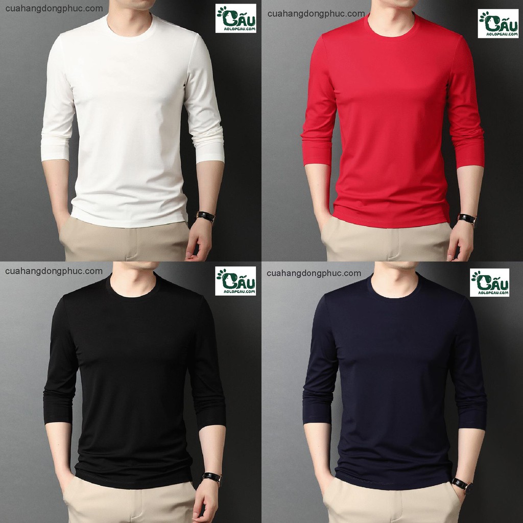 Áo thun tay dài Gấu 194 vải coton dày dặn, mềm mịn, co dãn - form regular - Trơn TD | BigBuy360 - bigbuy360.vn