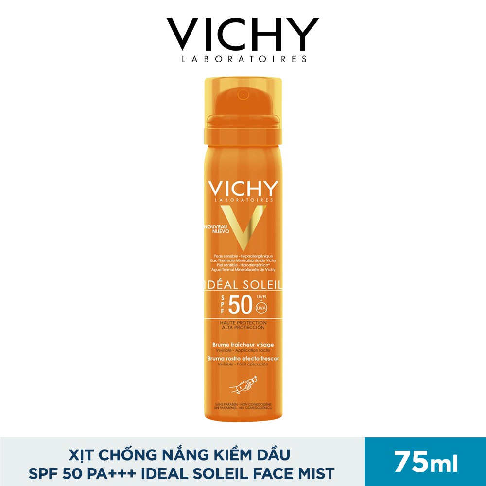 Xịt Khoáng Chống Nắng Giảm Dầu, Khô Ráo & Không Gây Nhờn Rít SPF 50 PA+++ UVA & UVB Vichy Ideal Soleil 75ml