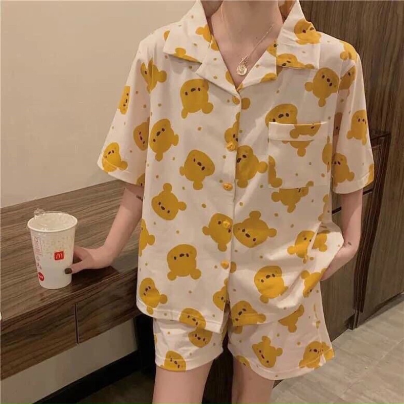 Đồ bộ nữ❤️Hình thật❤️Đồ bộ pijama quần đùi tay ngắn hoa tiết xinh xắn