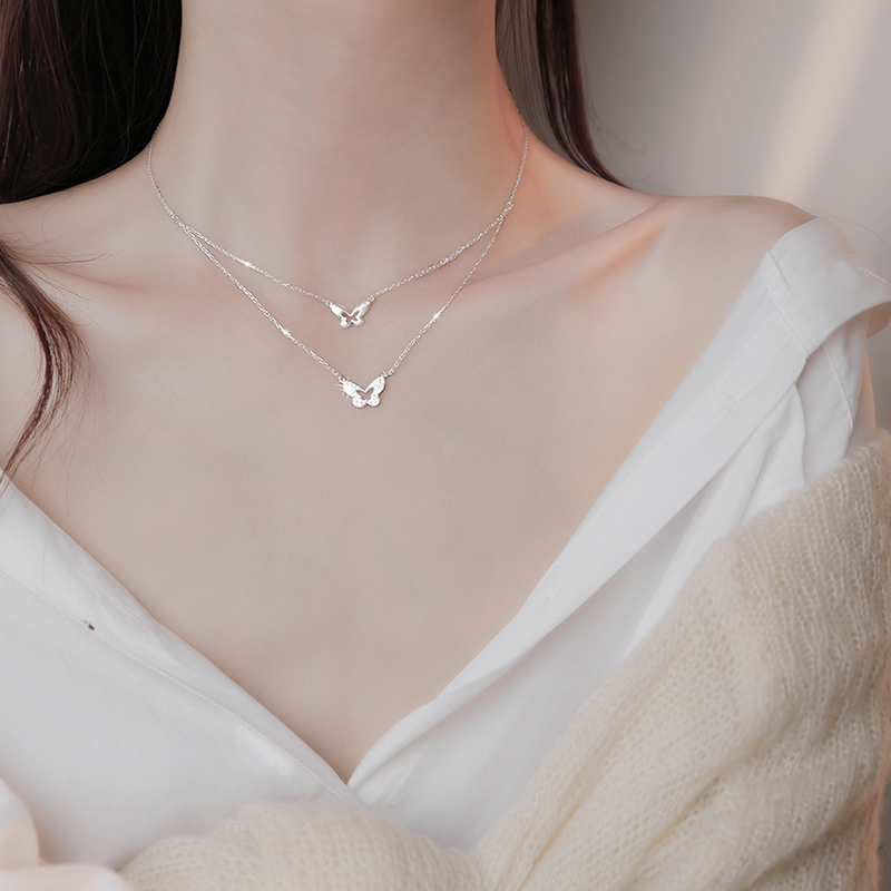 925 Sterling Silver Butterfly Necklace with Fashion Gemstones For Women