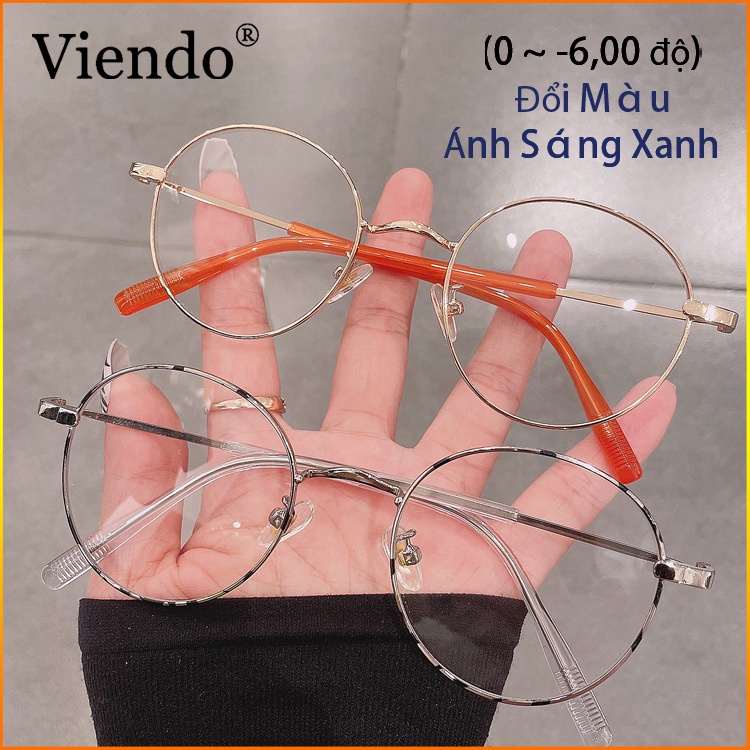 Kính cận VIENDO gọng kim loại tròng đổi màu chống tia sáng xanh thời trang cho nam nữ kính cận có độ cắt theo yêu cầu