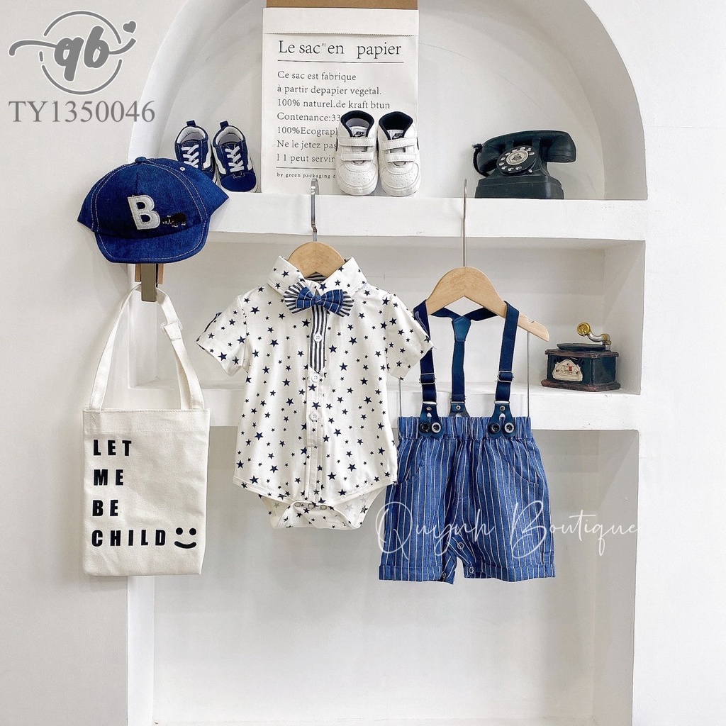 Quần áo trẻ em QUYNH BOUTIQUE Set yếm họa tiết ngôi sao quần xanh