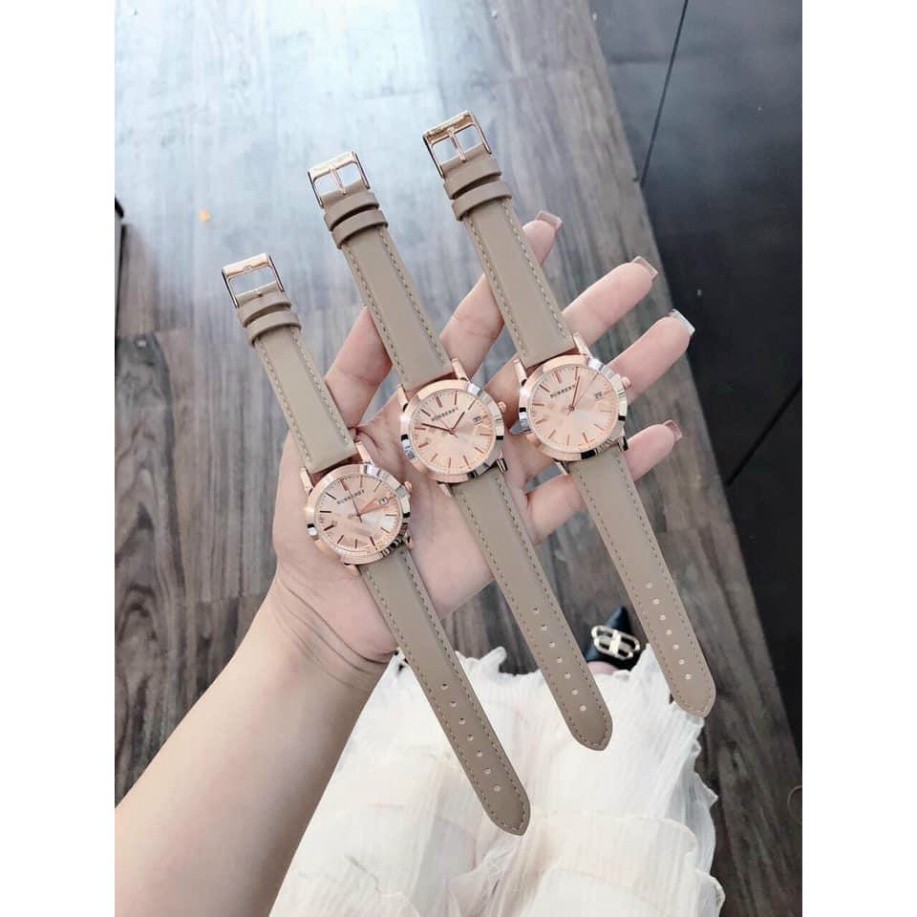 Đồng hồ dây da nữ Burberry mặt hồng, bảo hành 12 tháng, có box