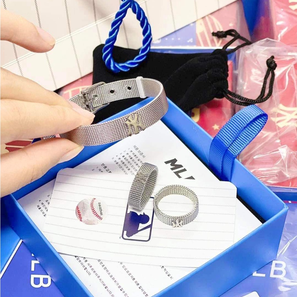 Nhẫn MLB unisex nam nữ titan sáng bóng cao cấp fullbox làm quà
