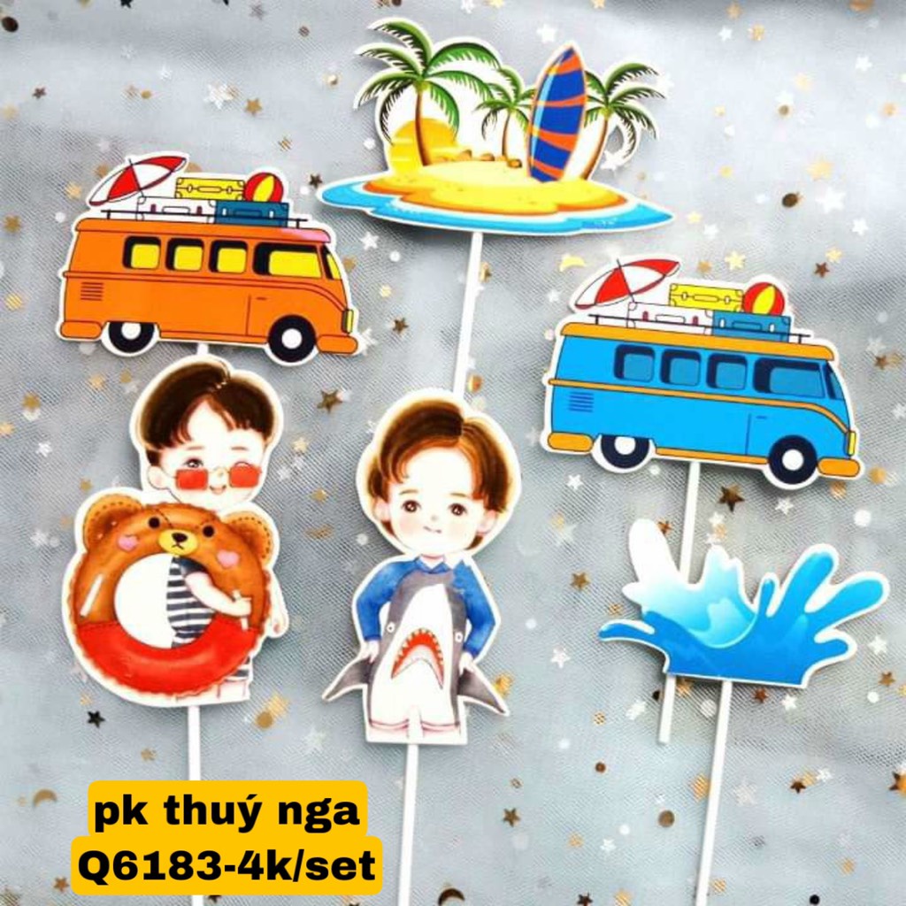 10 set cắm giấy em bé đi biển.
