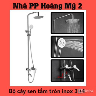 Bộ Sen cây tròn Lệch tắm đứng INOX 304 tăng áp nóng lạnh hàng cao cấp - Củ Sen Có Vòng Xanh Đỏ