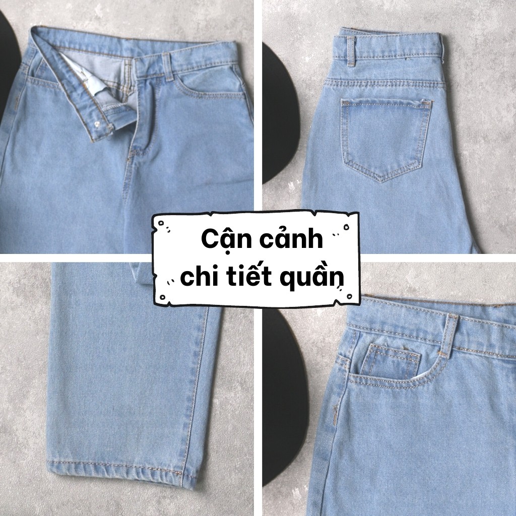 Quần jean nữ ống rộng ❤️ Cạp lưng cao màu xanh dáng ống suông chất bò dầy dặn trẻ trung LX41