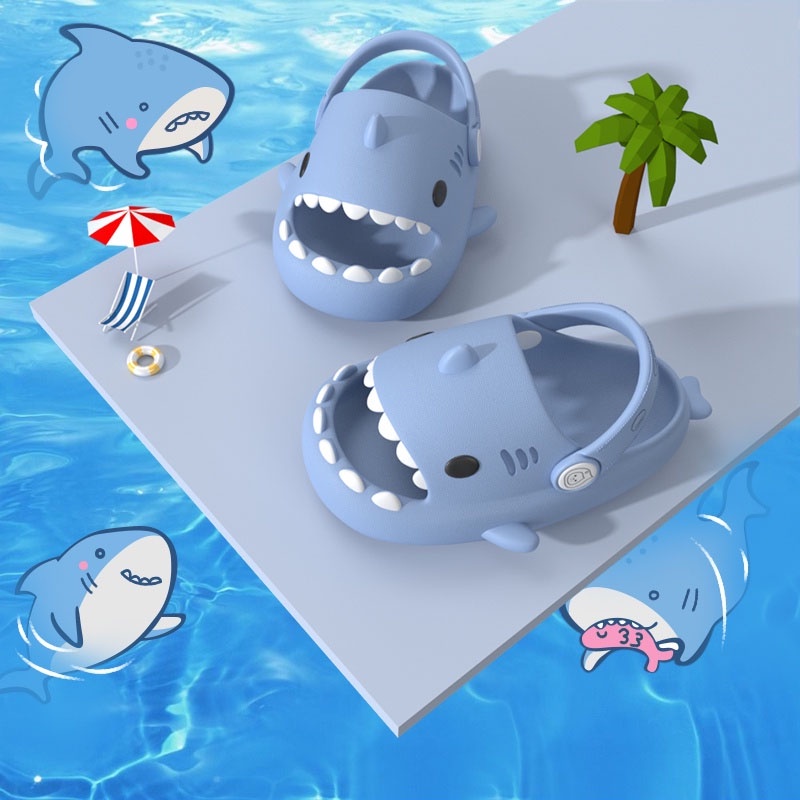 Giày Sandal Đi Biển Mùa Hè Chống Trượt Hình Cá Mập Hoạt Hình 3D Có Quai Cho Bé