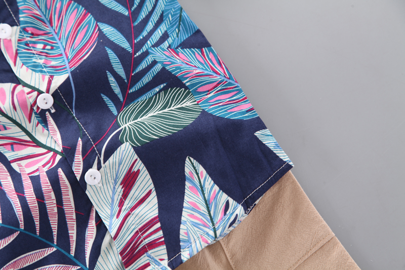 Set Áo Sơ Mi Tay Ngắn Phối Quần short Họa Tiết Lá Thời Trang Mùa Hè Cho Bé Trai