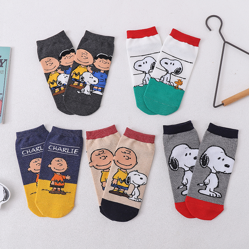 5 Đôi vớ cotton cổ thấp họa tiết hoạt hình Snoopy phong cách Nhật Bản dễ thương dành cho nữ