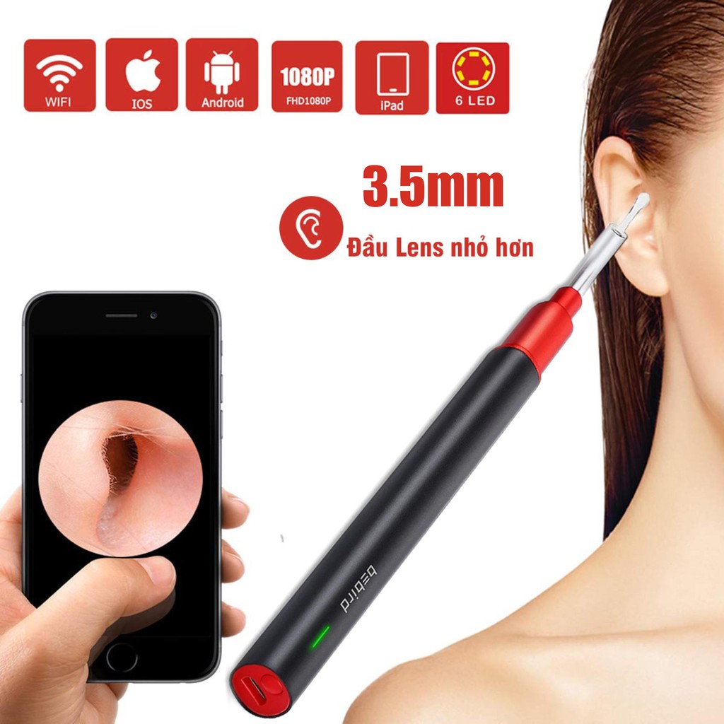 Dụng Cụ Lấy Ráy Tai Thông Minh Cảm Biến Bebird A2 Camera Nội Soi Không Dây WiFi 5 Đèn LED và HD 1080P 2Megapixels