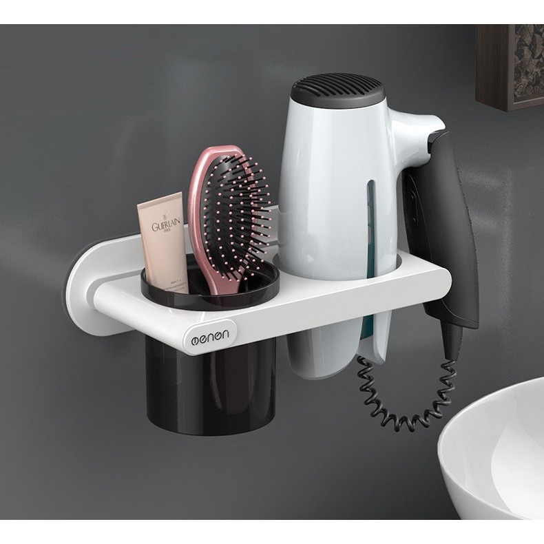 [FREESHIP] Giá treo máy sấy tóc kèm cốc để đổ nhà tắm chất liệu nhựa ABS dán tường - OE86