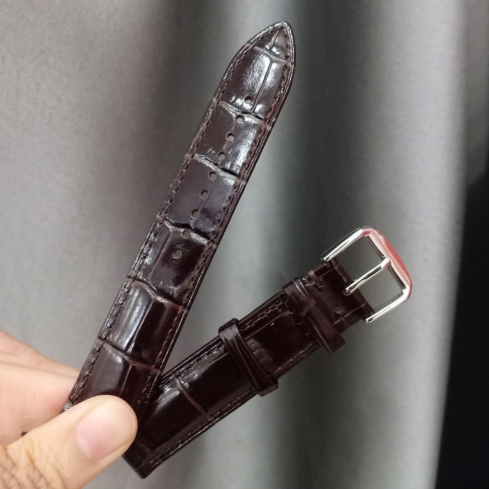 [TẶNG CHỐT] Dây đồng hồ da bê KHÓA CÀI vân cá sấu bóng của Ý 3 màu full size 12/14/16/18/20/22mm