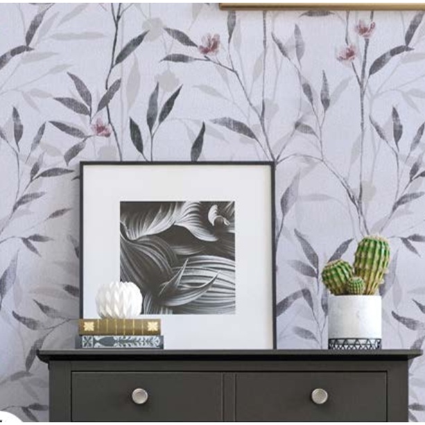 Decal giấy dán tường HOA NHÍ LÁ XÁM khổ 45cm keo sẵn