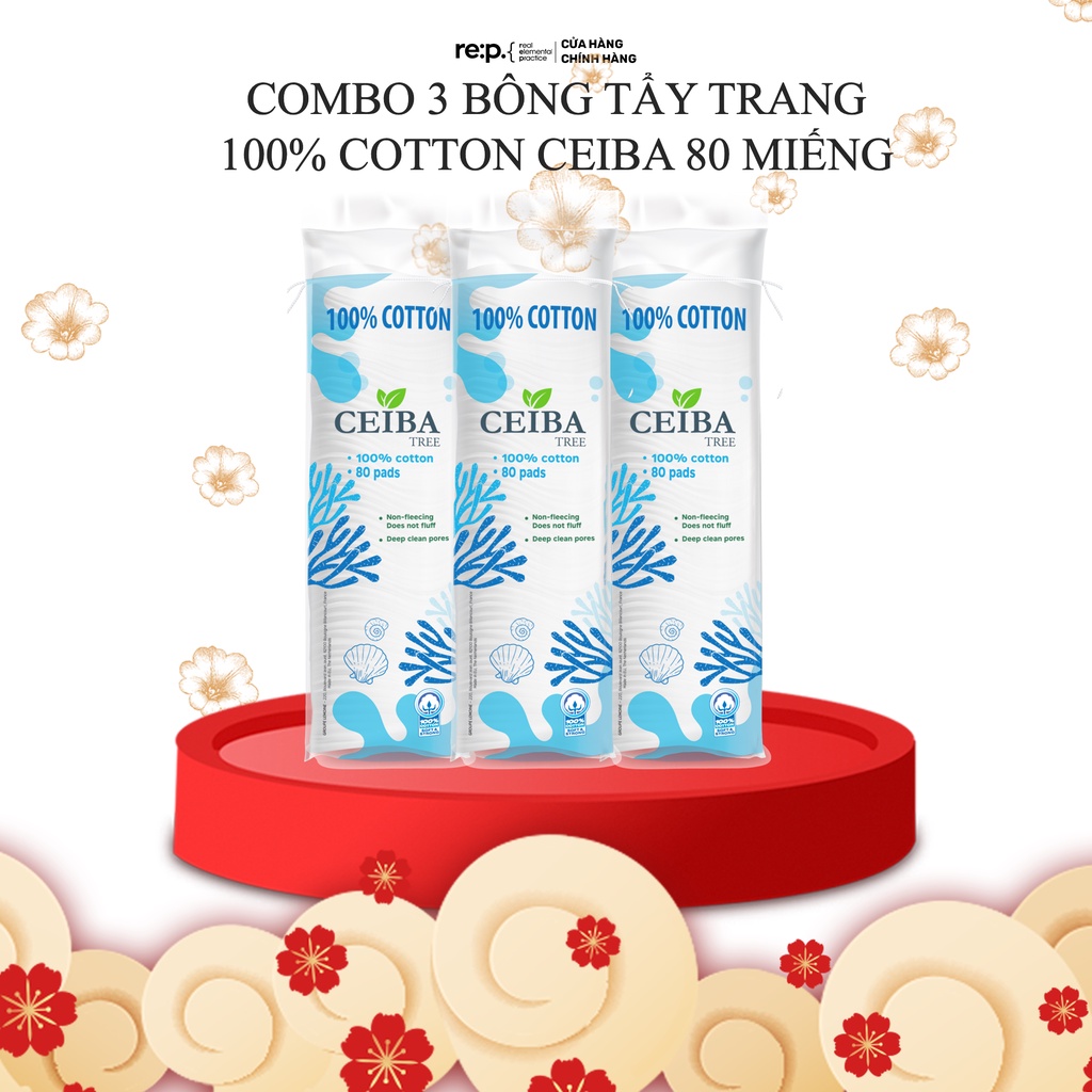 Combo 3 bông tẩy trang Cotton Ceiba 80 miếng 100% cotton siêu tiết kiệm dung dịch (80pads x3)