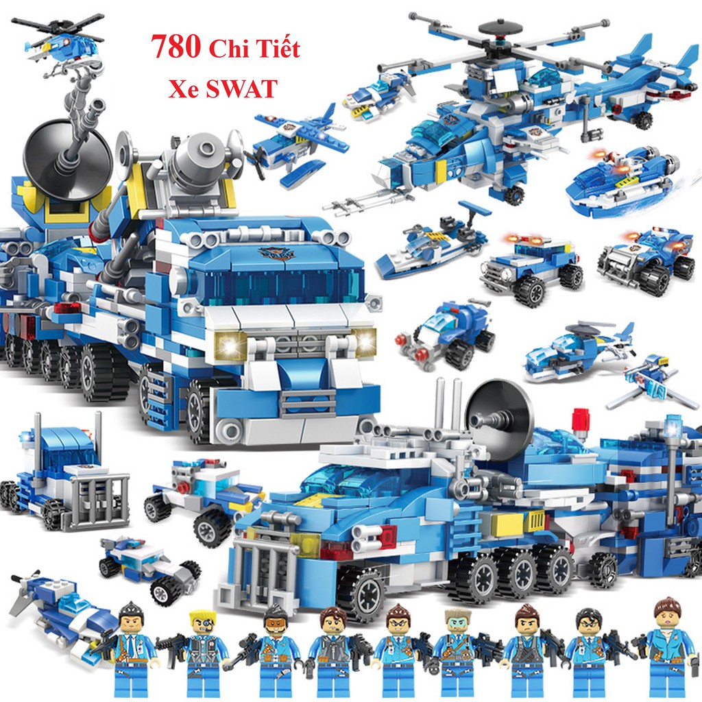 [780 CHI TIẾT-HÀNG CHUẨN] BỘ ĐỒ CHƠI XẾP HÌNH LEGO CẢNH SÁT,Lắp Ghép OTO, ROBOT, Lắp Ráp Xe Swat, Trực Thăng, Máy Bay