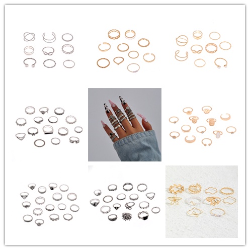 Bộ 9 Nhẫn Đeo Đốt Ngón Tay Đính Ngọc Trai Phong Cách Bohemia Cổ Điển Dành Cho Nữ