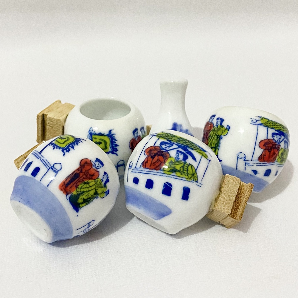 Cóng chim khuyên loại đẹp màu trắng TDPET chất liệu gốm sứ cao cấp họa tiết siêu đẹp đủ bộ 5 món