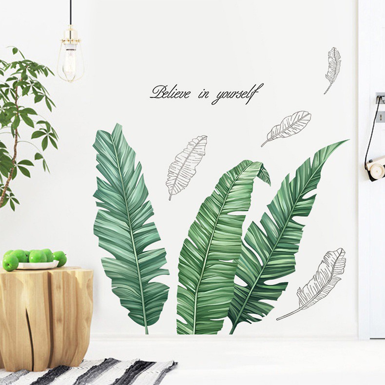 Decal dán trang trí tường phong cách Hàn Quốc - decan cao cấp Lá xanh mẫu số 4 AMYSHOP