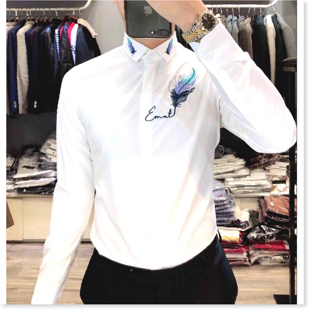 Áo sơ mi vải lụa 3D không nhăn HOẠ TIẾT LÔNG VŨ CỰC ĐẸP CHO CÁC CHÀNG KOKO MI STORE