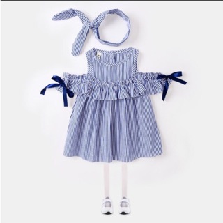 Đầm babydoll rớt vai kèm băng đô, hình thật