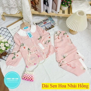 Bộ dài tay bé gái lụa mango cao cấp - bộ đồ ngủ pijama bé gái họa tiết đáng yêu