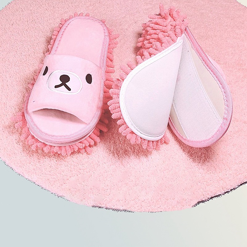 Dép Bông Lau Nhà Sợi Micro Hình Gấu Hoạt Hình Có Thể Tháo Rời