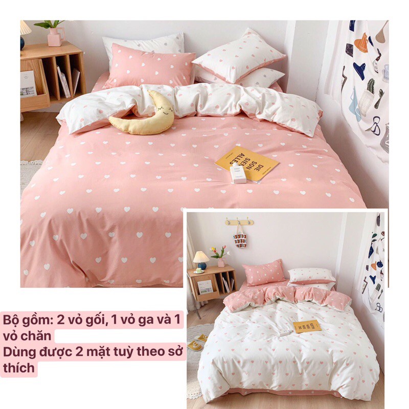 Chăn Ga Gối Đệm ❤️ cotton poly 4 món đủ size đệm họa tiết trái tim miễn phí bo chun nhập khẩu hàn quốc Mượt Decor