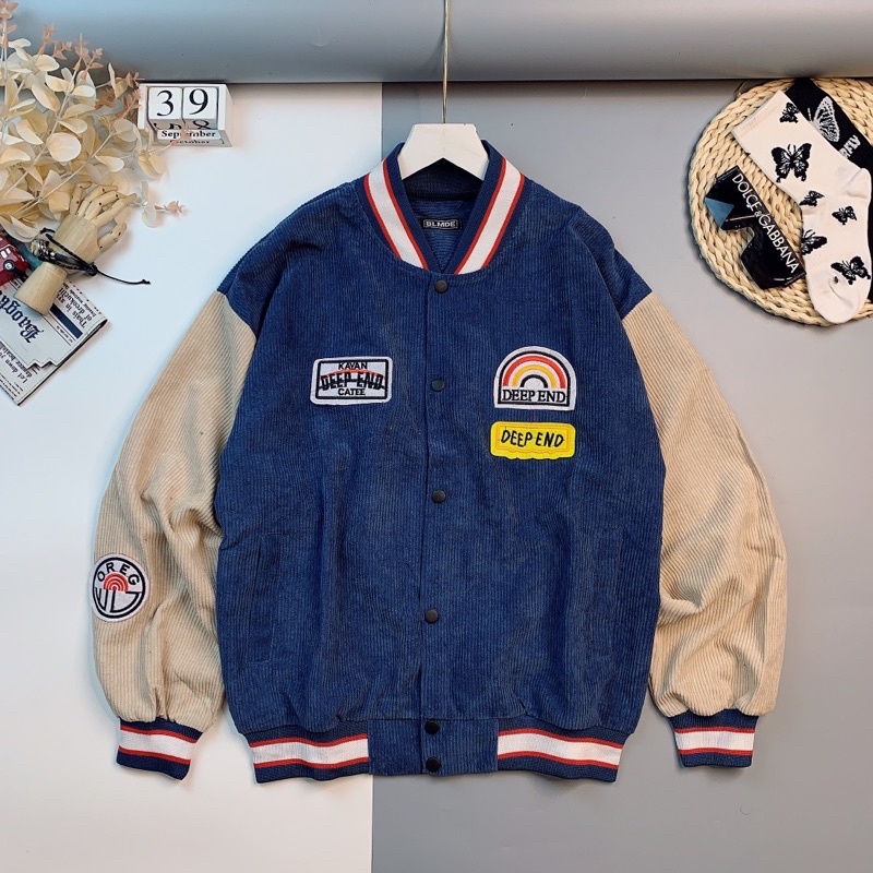 Áo Khoác Nhung Gân Dáng Bomber Phong Cách Tuổi Teen Phom Rộng Unisex_Tay Và Lai Áo Bo Thun Dệt Kim Sang Trọng_AK49