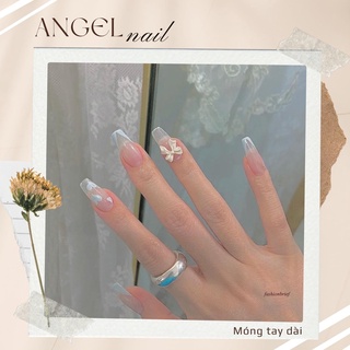 [Hàng mới về]Bộ 24 móng giả form dài đính charm nơ