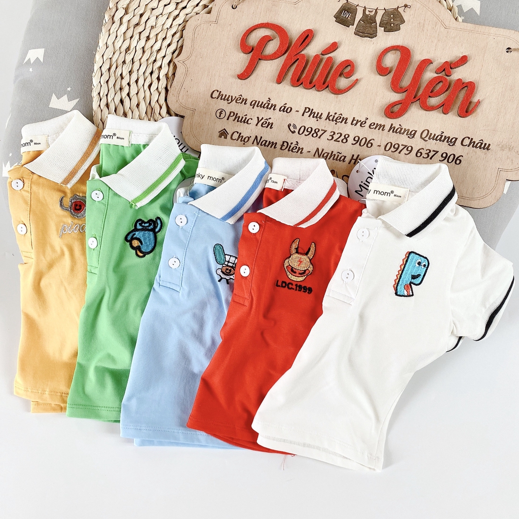 Áo Phông Cộc Tay Cổ Trụ Hàng Minky Mom Thêu Họa Tiết Động Vật Cho Bé (SP001332)