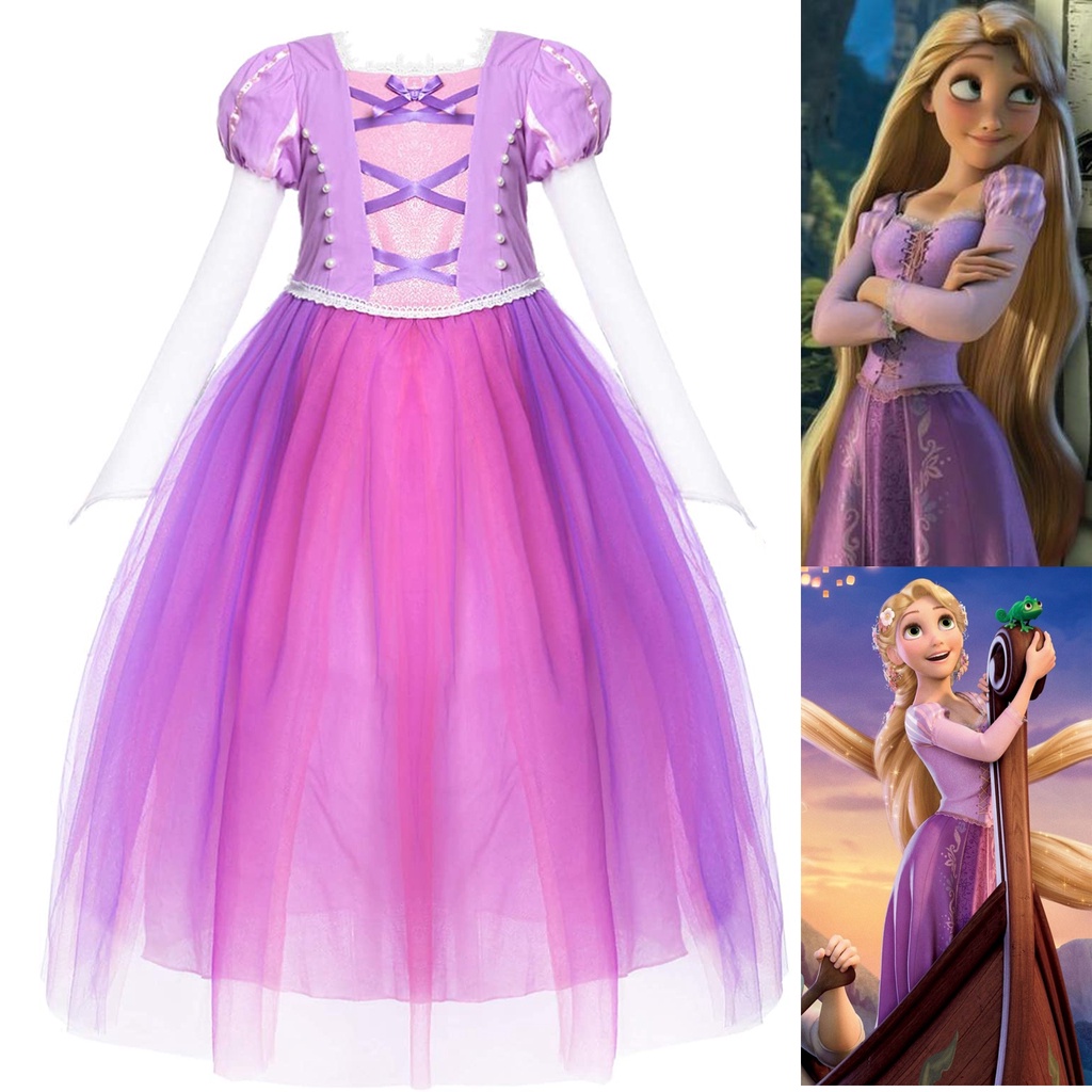 Bộ váy Công chúa tóc mây Rapunzel trong phim Tangled cho bé 3-5 tuổi hóa trang trung thu, Halloween