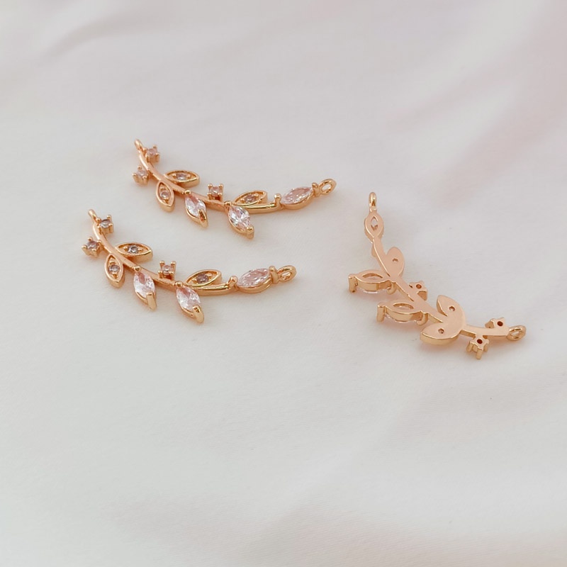 Phụ Kiện Trang Sức Hình Cành Lá Mạ Vàng 14K Đính Đá Zircon Nhiều Màu Sắc